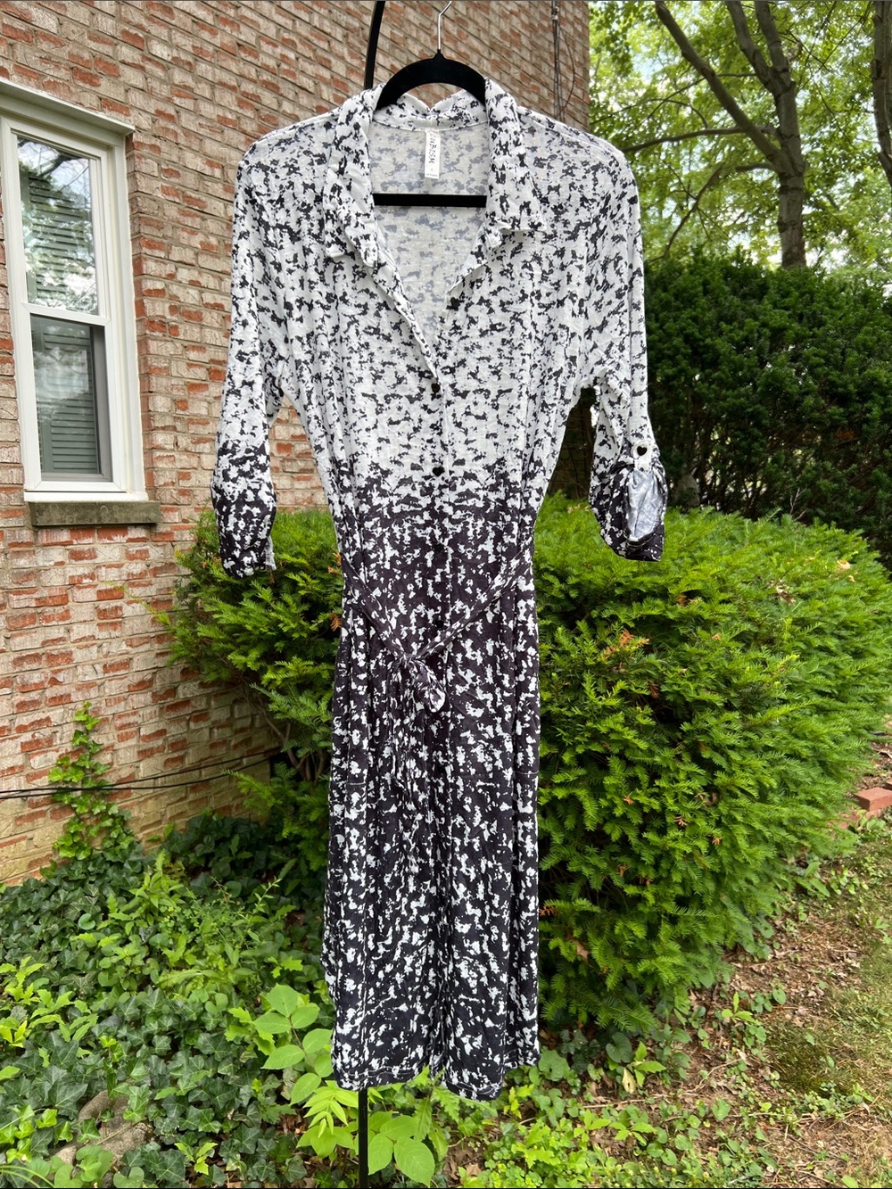 Women's Black & White Printed Shirt Dress